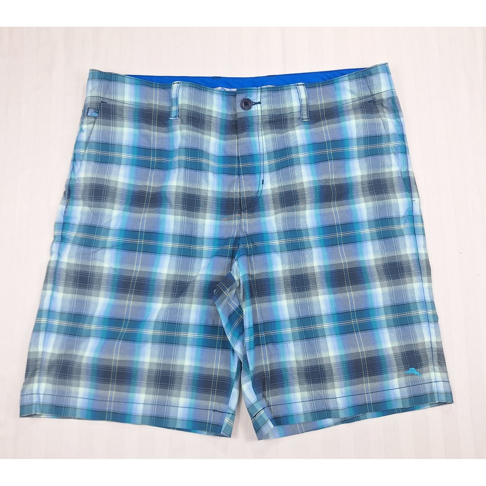 Tommy Bahama Blue Green Plaid Hybrid Shorts‎ Stretch Size 36 Nautical Coastal